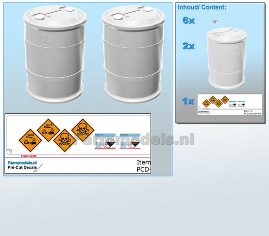 2x Zuurvat + 6x losse doppen Resin  WIT MATT &amp; WIT gespoten geleverd + Pr&eacute;-Cut Decal stickersets 1:32