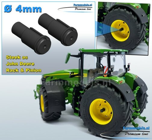 2x  John Deere STEEK-ASSEN  &Oslash; 4mm x 6.5mm t.b.v. ACHTERAS JD ZWART Gespoten Geleverd  1:32  Farmmodels Premium Line Series  