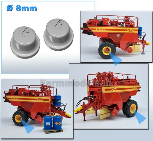 2x Naafdop &Oslash; 8mm  RESIN  BLANK Geleverd  1:32  Farmmodels 