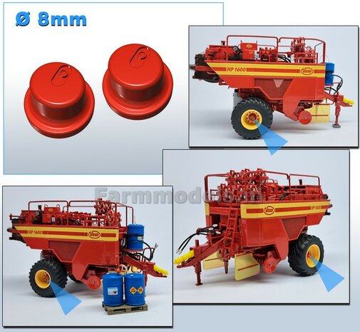 2x Naafdop &Oslash; 8mm  Resin, KRAMPE ROOD  (Vicon HP1600 Margemodels ROOD) gespoten geleverd  1:32  Farmmodels 