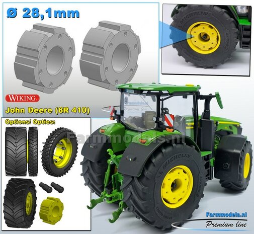 2x JOHN DEERE (8R) WIELGEWICHTEN   &Oslash;28.1mm x 11.5mm hoog  RESIN  BLANK Geleverd  1:32  Farmmodels 