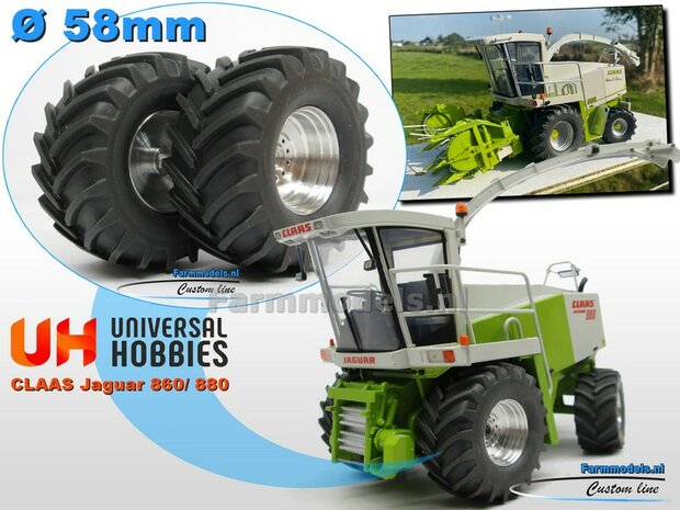 Claas Jaguar 860/ 880 UH Brede (vooras) banden &Oslash; 58 x 28 m + ALUMINIUM velgen BLANK geleverd 1:32   Farmmodels Custom Line Series                     