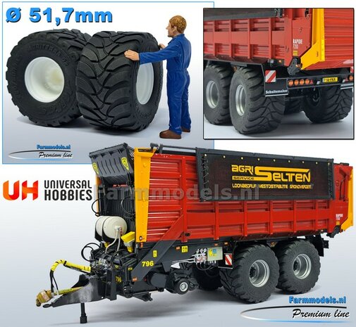 2x Mitas Agriterra 02 Banden &Oslash; 51.7 mm met RESIN velgen BLANK Geleverd  1:32   Farmmodels Premium Line Series 