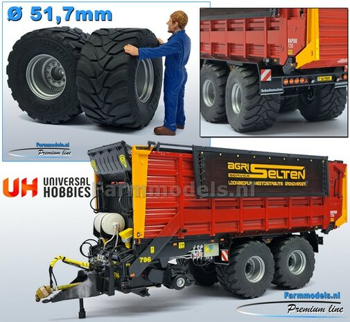 2x Mitas Agriterra 02 Banden &Oslash; 51.7 mm met RESIN velgen ALUMINIUM METALIC gespoten Velgen  1:32   Farmmodels Premium Line Series  