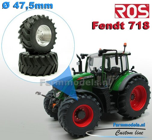 Fendt 718 ROS Brede Vooras banden  &Oslash; 47.5 mm x 20,5 mm breed + ALUMINIUM velgen BLANK geleverd 1:32 Farmmodels Custom Line Series 