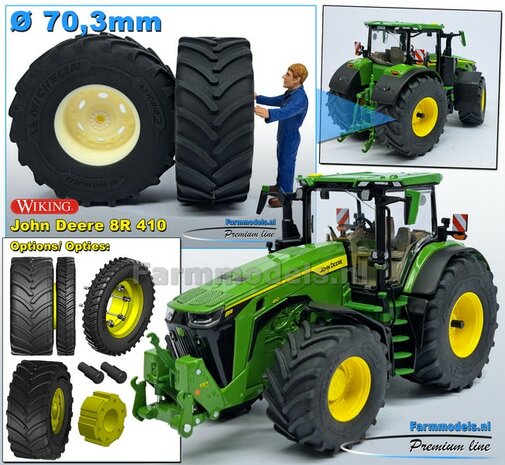 JD 8R 410: 2x Michelin Axiobib2  &Oslash;  70.3 x 30.4 mm Banden + RESIN Velgen BLANK geleverd 1:32    Farmmodels Premium Line Series  AVAILABLE OCTOBER