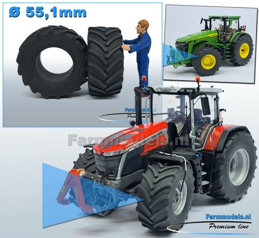 2x Michelin Axiobib2 &Oslash;  55.1 x 25.8 mm Banden + ZONDER Velgen. Velggat band ong.: &Oslash; 26.6 mm 1:32    Farmmodels Premium Line series  AVAILABLE OCTOBER 2024