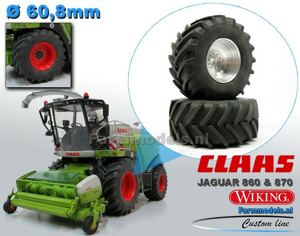 Brede banden &Oslash; 60.8 mm + ALUMINIUM velgen BLANK geleverd o.a. geschikt voor de Claas 870/860 Jaguar hakselaar Wiking 1:32  Farmmodels Custom Line Series