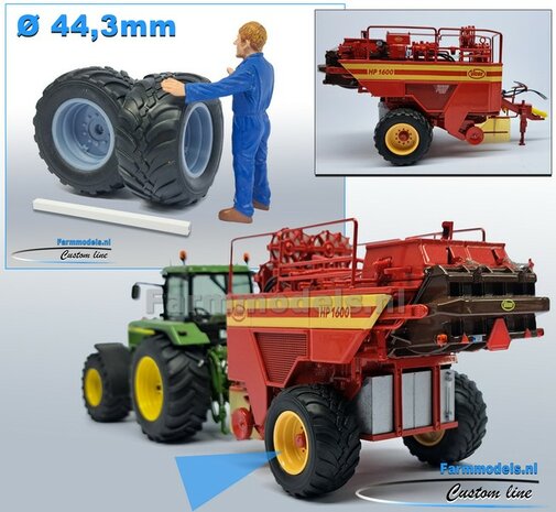 Vicon HP 1600: 2x Vredestein Banden &Oslash; 44.3 mm met RESIN Velgen + POLYSTYREEN PROFIEL 4x4x54mm BLANK geleverd  1:32   Farmmodels Custom Line Series  