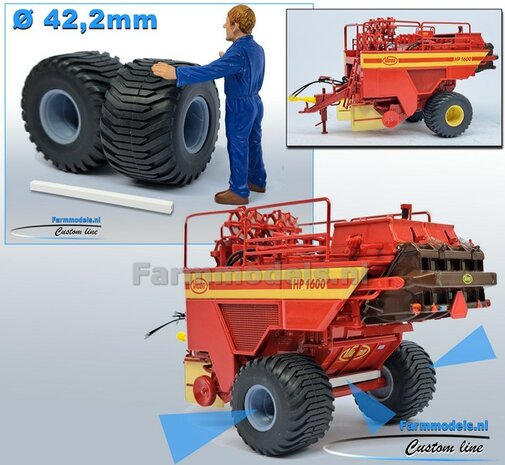 Vicon HP 1600: 2x Trelleborg Banden &quot;WIDE&quot; &Oslash; 42.2 mm met RESIN Velgen + POLYSTYREEN PROFIEL 4x4x54mm BLANK geleverd  1:32   Farmmodels Custom Line Series  