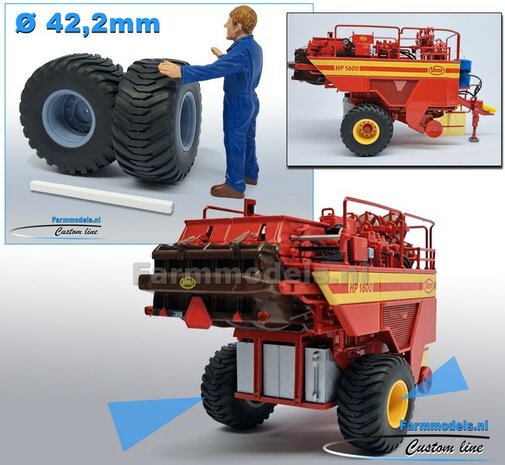 Vicon HP 1600: 2x Trelleborg Banden &quot;NORMAL&quot; &Oslash; 42.2 mm met RESIN Velgen + POLYSTYREEN PROFIEL 4x4x54mm BLANK geleverd  1:32   Farmmodels Custom Line Series  