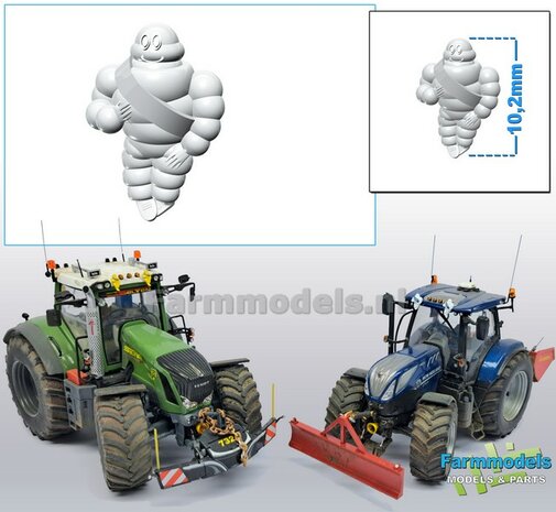 1x Michelin pop/ Bibendum 10.2 mm (ook geschikt voor schaal 1:43)  Resin WIT SEMI GLANS Gespoten geleverd 1:32