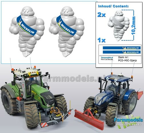 2x Michelin pop/ Bibendum 10.2 mm inclusief 2x MICHELIN SJERP Pr&eacute;-Cut Decals  Resin WIT SEMI GLANS Gespoten geleverd  1:43/ 1:32