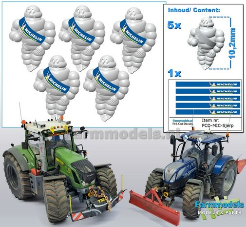 5x Michelin pop/ Bibendum 10.2 mm inclusief 5x MICHELIN SJERP Pr&eacute;-Cut Decals    Resin WIT SEMI GLANS Gespoten geleverd 1:43/ 1:32