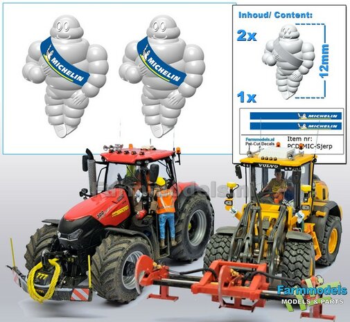 2x Michelin pop/ Bibendum 12 mm inclusief 2x MICHELIN SJERP Pr&eacute;-Cut Decals    Resin WIT SEMI GLANS Gespoten geleverd 1:32