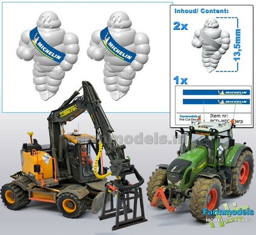 2x Michelin pop/ Bibendum 13.5 mm inclusief 2x MICHELIN SJERP Pr&eacute;-Cut Decals    Resin WIT SEMI GLANS Gespoten geleverd 1:32