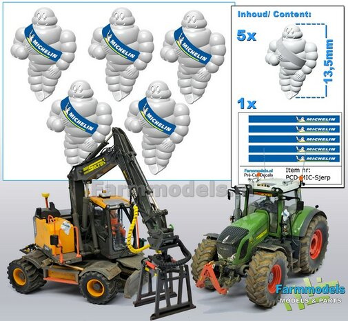 5x Michelin pop/ Bibendum 13.5mm inclusief 5x MICHELIN SJERP Pr&eacute;-Cut Decals    Resin WIT SEMI GLANS Gespoten geleverd 1:32