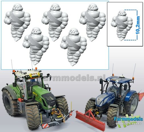 5x Michelin pop/ Bibendum 10.2 mm (ook geschikt voor schaal 1:43)  Resin WIT SEMI GLANS Gespoten geleverd 1:32