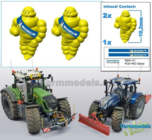 2x Michelin pop/ Bibendum 10.2 mm inclusief 2x MICHELIN SJERP Pr&eacute;-Cut Decals    Resin FEL GEEL Gespoten geleverd 1:43/ 1:32