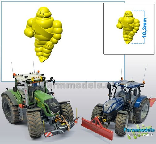 1x Michelin pop/ Bibendum 10.2 mm (ook geschikt voor schaal 1:43)  Resin FEL GEEL Gespoten geleverd 1:32