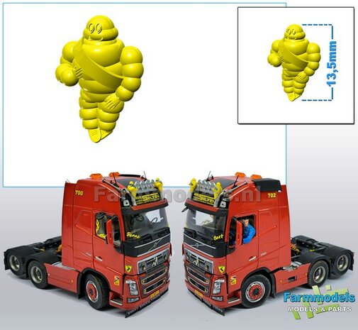 1x Michelin pop/ Bibendum 13.5mm  Resin FEL GEEL Gespoten geleverd 1:32