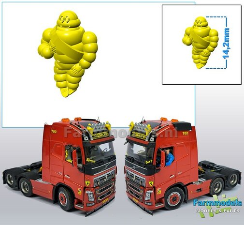 1x Michelin pop/ Bibendum 14.2mm  Resin FEL GEEL Gespoten geleverd 1:32