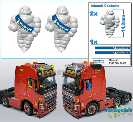 2x Michelin pop/ Bibendum 14.2 mm inclusief 2x MICHELIN SJERP Pr&eacute;-Cut Decals    Resin WIT SEMI GLANS Gespoten geleverd 1:32