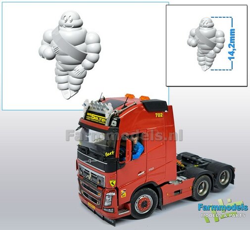 1x Michelin pop/ Bibendum 14.2 mm  Resin WIT SEMI GLANS Gespoten geleverd 1:32