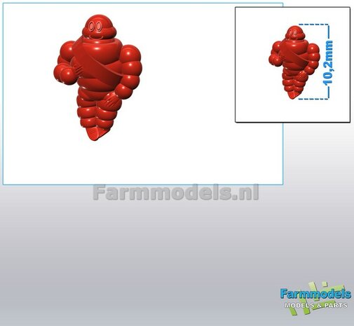 1x Michelin pop/ Bibendum 10.2 mm (ook geschikt voor schaal 1:43)   Resin (FENDT) ROOD Gespoten geleverd 1:32