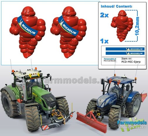 2x Michelin pop/ Bibendum 10.2 mm inclusief 2x MICHELIN SJERP Pr&eacute;-Cut Decals    Resin (FENDT) ROOD Gespoten geleverd 1:43/ 1:32