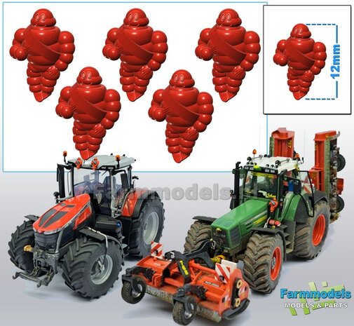 5x Michelin pop/ Bibendum 12 mm  Resin (FENDT) ROOD Gespoten geleverd 1:32