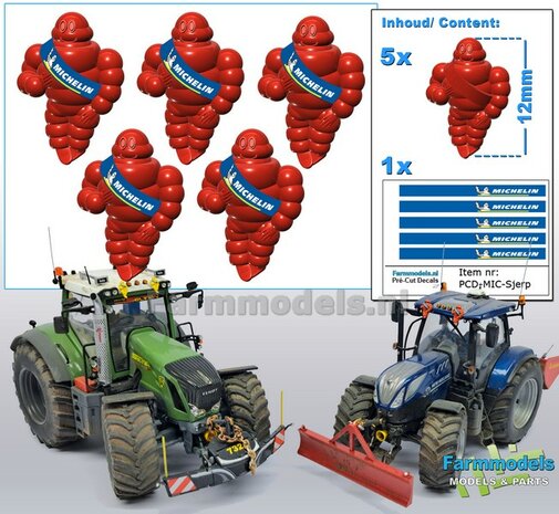 5x Michelin pop/ Bibendum 12 mm inclusief 5x MICHELIN SJERP Pr&eacute;-Cut Decals    Resin (FENDT) ROOD Gespoten geleverd 1:32