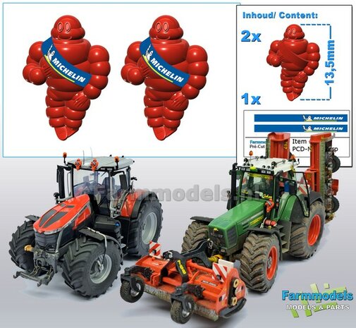 2x Michelin pop/ Bibendum 13.5 mm inclusief 2x MICHELIN SJERP Pr&eacute;-Cut Decals    Resin (FENDT) ROOD Gespoten geleverd 1:32