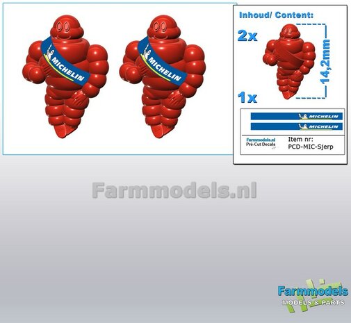 2x Michelin pop/ Bibendum 14.2 mm inclusief 2x MICHELIN SJERP Pr&eacute;-Cut Decals    Resin (FENDT) ROOD Gespoten geleverd 1:32