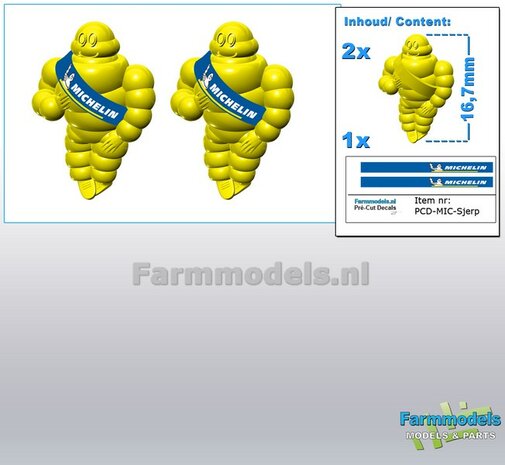 2x Michelin pop/ Bibendum 16.7 mm inclusief 2x MICHELIN SJERP Pr&eacute;-Cut Decals    Resin FEL GEEL Gespoten geleverd 1:32