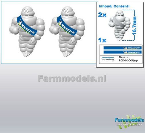 2x Michelin pop/ Bibendum 16.7 mm inclusief 2x MICHELIN SJERP Pr&eacute;-Cut Decals    Resin WIT SEMI GLANS Gespoten geleverd 1:32