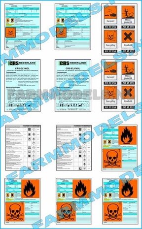 5x 20 liter ZUUR-/ BESTRIJDINGSMIDDELEN VATEN + 6x LOSSE DOPPEN + 12x PR&Eacute;-CUT DECALS Stickerset  Resin MATT WIT Gespoten geleverd 1:32