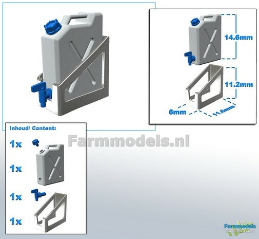 1x WATER JERRYCAN WIT MATT + OPHANG FRAME ALUMINIUM + losse dop &amp; los watertap kraantje BLAUW  Materiaal resin in KLEUR geleverd 1:32