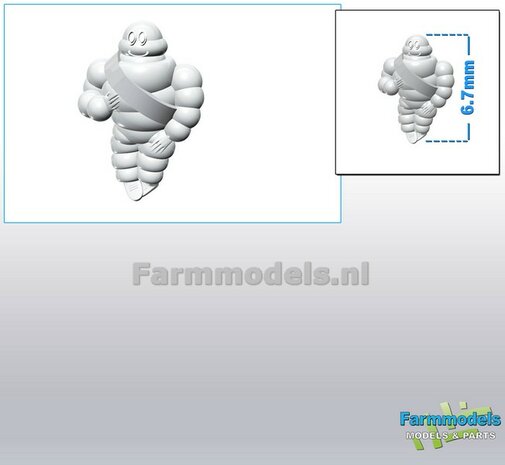 1x Michelin pop/ Bibendum 6.7 mm (ook geschikt voor schaal 1:64)   Resin WIT SEMI GLANS Gespoten geleverd 1:32