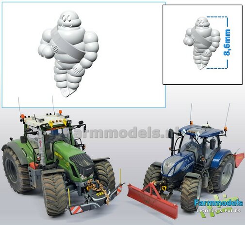 1x Michelin pop/ Bibendum 8.6 mm (ook geschikt voor schaal 1:50)   Resin WIT SEMI GLANS Gespoten geleverd 1:32