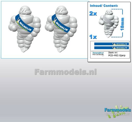 2x Michelin pop/ Bibendum 18 mm inclusief 2x MICHELIN SJERP Pr&eacute;-Cut Decals    Resin WIT SEMI GLANS Gespoten geleverd 1:24/ 1:32