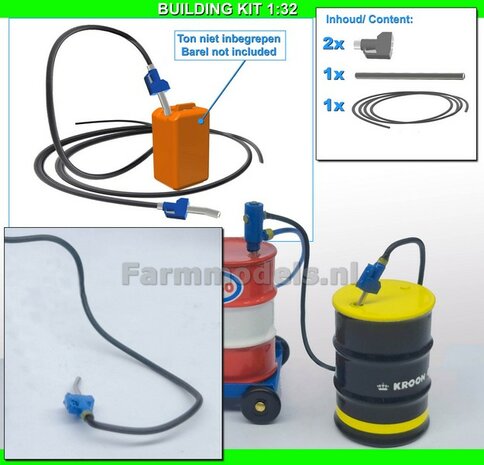 BOUWKIT: 2x OLIE/ BRANDSTOF PISTOOL + ZWARTE LEIDING &Oslash;1mm  RESIN, zelf in de gewenste kleur te zetten 1:32