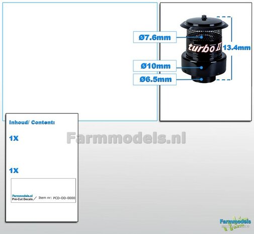 1x TURBO II Precleaner Luchtfilter afm.  &Oslash;7.6mm-&Oslash;10mm Inclusief TURBO II Pr&eacute;-Cut Decal sticker 1:32 LEVERBAAR NOVEMBER 2024 