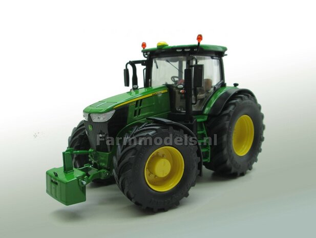 JD 7310R: 2x Vredestein Traxion 750/65 R34 Banden &Oslash; 59.9 x 25.2 mm + KUNSTSTOF Velgen JOHN DEERE GEEL gespoten 1:32 Farmmodels Custom Line Series