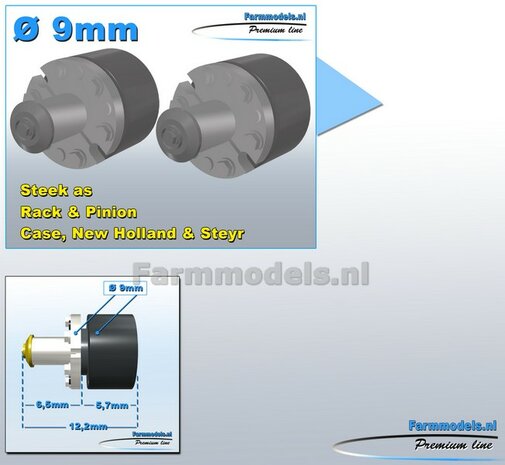 2x  CASE-NH-STEYR STEEK-ASSEN   &Oslash; 9mm t.b.v. ACHTERAS RESIN BLANK Geleverd  1:32  Farmmodels Premium Line Series