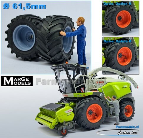 CLAAS Jaguar 900 Serie MargeModels: 2x Trelleborg Banden &Oslash; 61.5 mm met RESIN Velgen BLANK geleverd  1:32   Farmmodels Custom Line Series  