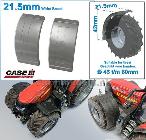 2x CASE IH spatborden 21.5 mm breed ZONDER STEUNEN RESIN, Blank geleverd 1:32