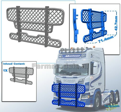 BULL BAR  afm. 71.4 x 42.7mm  ZONDER LAMPEN  RESIN, BLANK Geleverd   Scania/ Universeel 1:32 