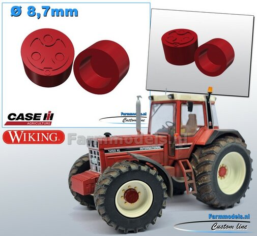 2x IH Eindvertragingen/ Planeetkappen &Oslash; 8.7 mm  Resin,  International Harvester DONKER ROOD Gespoten 1:32 Farmmodels Custom Line