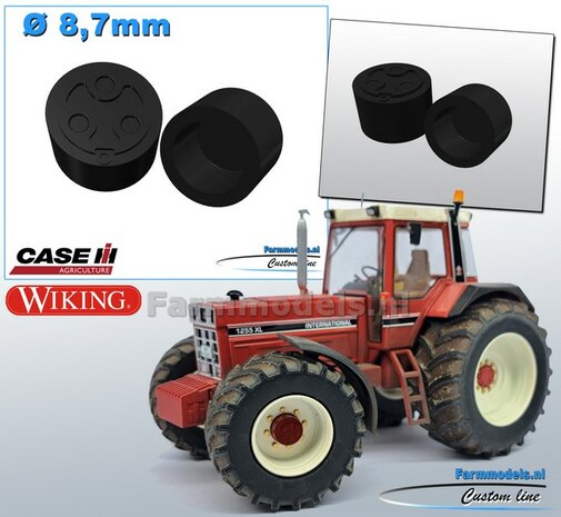 2x CASE IH Eindvertragingen/ Planeetkappen &Oslash; 8.7 mm  Resin,  ZWART GLANS Gespoten 1:32 Farmmodels Custom Line